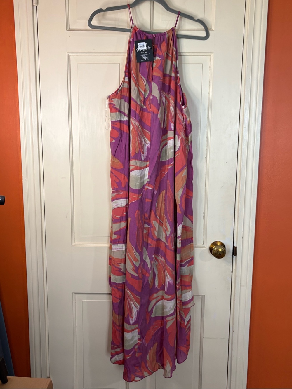 Mlle Gabrielle Maxi Dress Size XL High Low Sleeveless Keyhole Pink Floral New - Picture 3 of 15